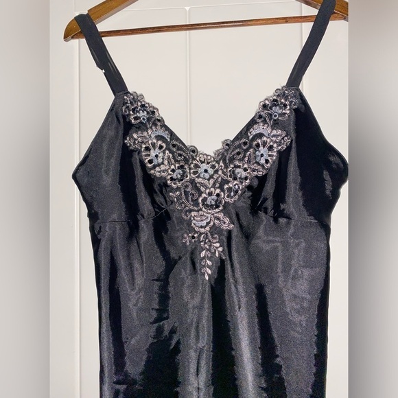 Linea Donatella Babydoll Satin Floral Slip Gown Fairy Goth Witchy Women M Y2K - Picture 4 of 8
